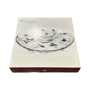 Mikasa Celebrations Merry Holly Chip & Dip Set 14.5 in Glass Holiday Serverware